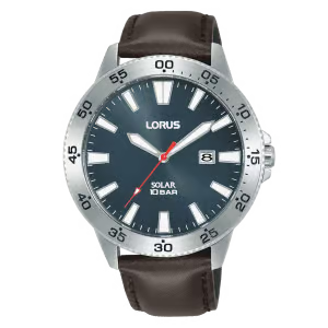 Lorus Solar Elegant Blue-Grey & Brown leather Sports Watch