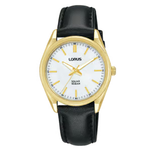 Lorus Solar Gold tone, Black leather ‘Versatile’ Watch