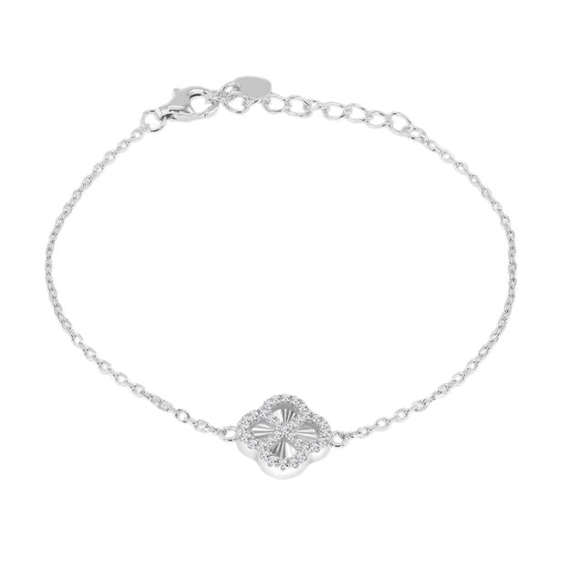 Sterling Silver Rainbow Clover and White CZ Adjustable Bracelet