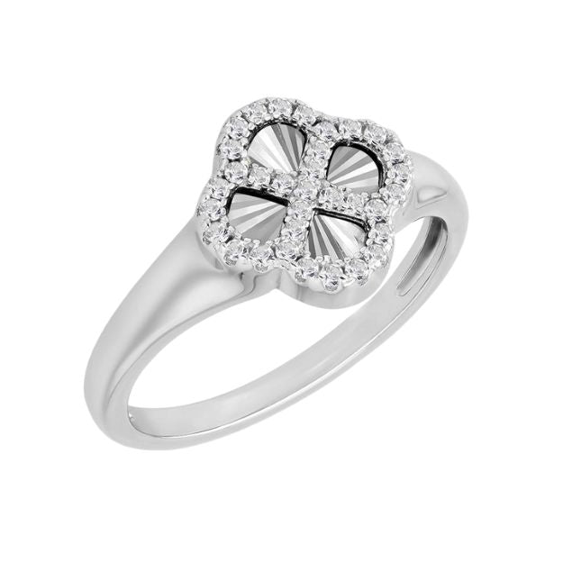 Sterling Silver Rainbow Clover and White CZ Ring