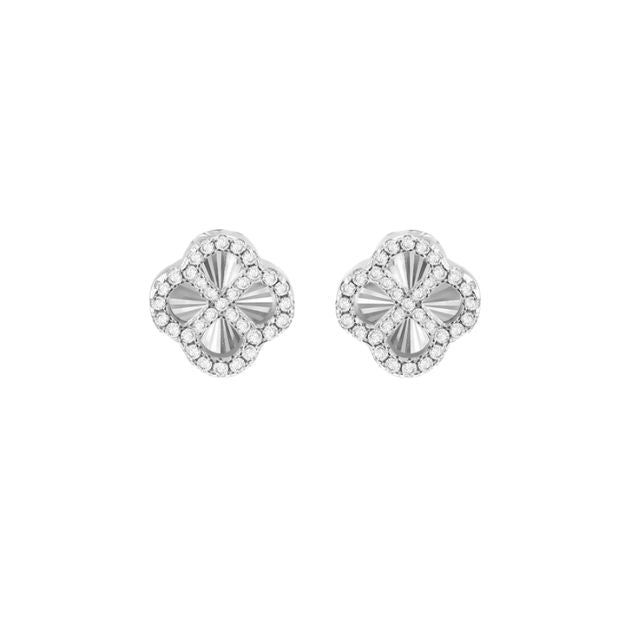 Sterling Silver Rainbow Clover and White CZ Stud Earrings