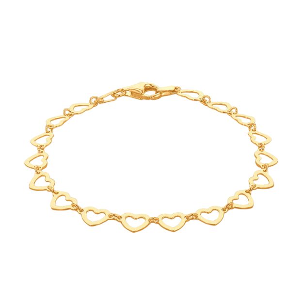 Sterling Silver Gold Plated Cutout Heart Link Bracelet