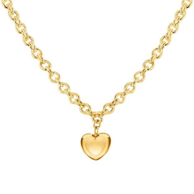 Sterling Silver Gold Plated Puff Heart Belcher Necklace