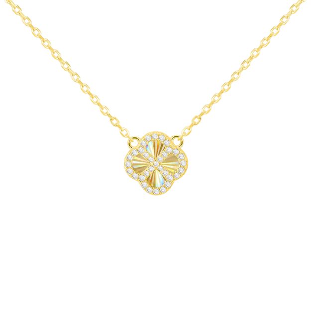 Sterling Silver Yellow Gold Plated Rainbow Clover and White CZ Adjustable Necklace