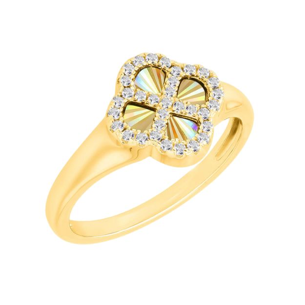 Sterling Silver Yellow Gold Plated Rainbow Clover and White CZ Ring