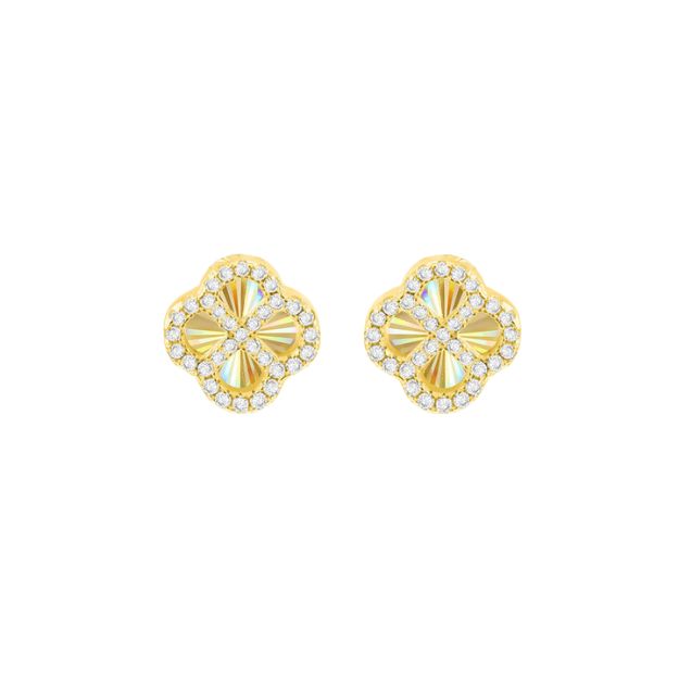 Sterling Silver Yellow Gold Plated Rainbow Clover and White CZ Stud Earrings 8.59.1921