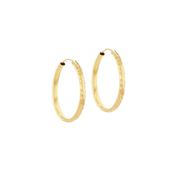 Sterling Silver Yellow Gold Plated Diamond Cut Sleeper Hoop Earring