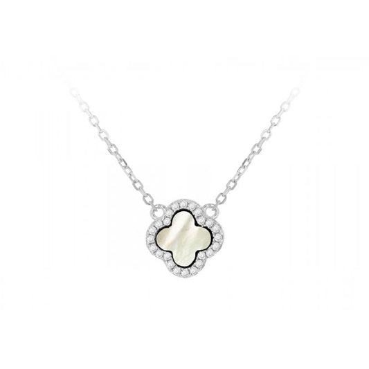 Sterling Silver (3 Colours) Clover and White Cubic Zirconia Adjustable Necklace