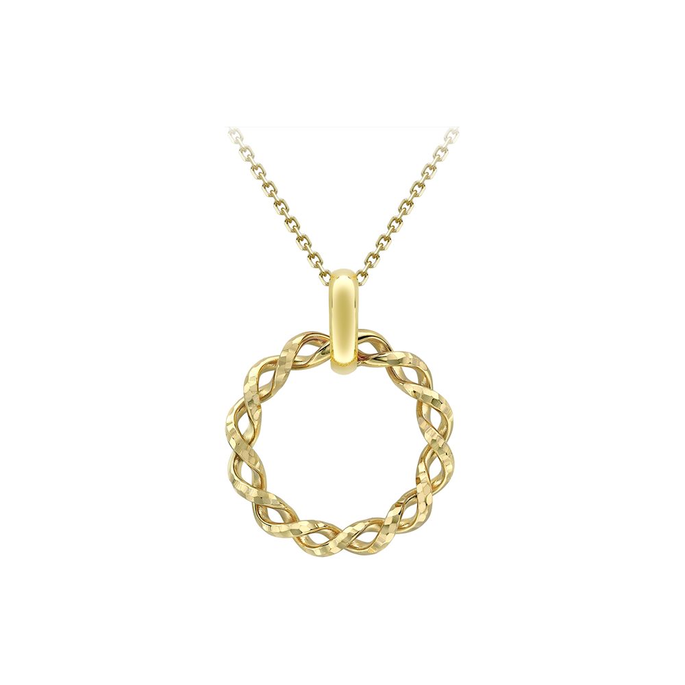 9ct Yellow Gold Twist Circle Pendant and Chain