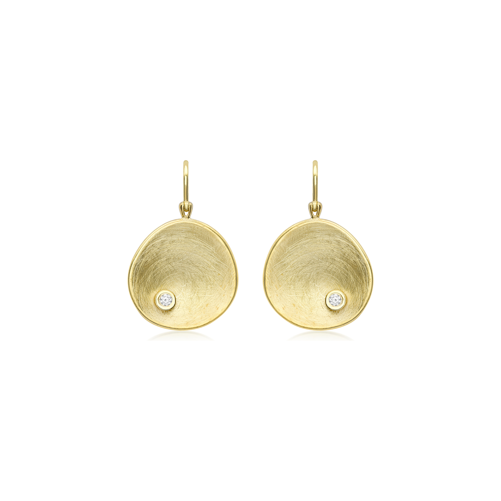 9ct Yellow Gold Brushed Concave Organic Disc Earrings 154039